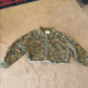 Cropped Camo Jean Jacket - Size 8